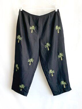 SLB Silk Pants with Embroidered Palm Trees